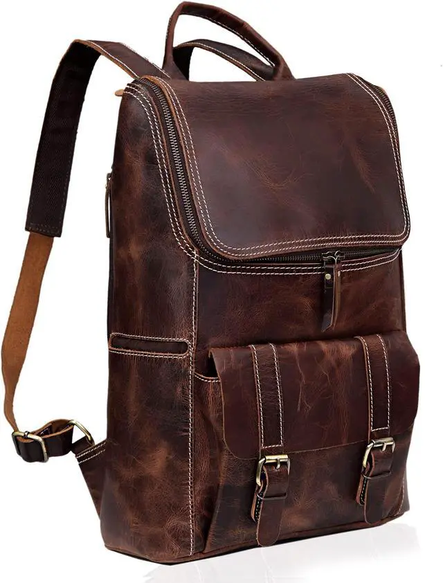 Alt view image 3 of 5 - cuero C Full Grain Leather Backpack for Men - 17 Inch Laptop Bag - Vintage Travel Rucksack - Casual Daypack for Womens (BROWN)