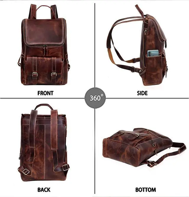 Alt view image 4 of 5 - cuero C Full Grain Leather Backpack for Men - 17 Inch Laptop Bag - Vintage Travel Rucksack - Casual Daypack for Womens (BROWN)