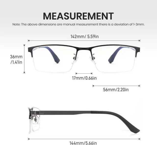Alt view image 5 of 5 - Cyxus Titanium Frame Glasses for Men Semi Rim Eyewear Square Clear Lens Glasses Interchangable