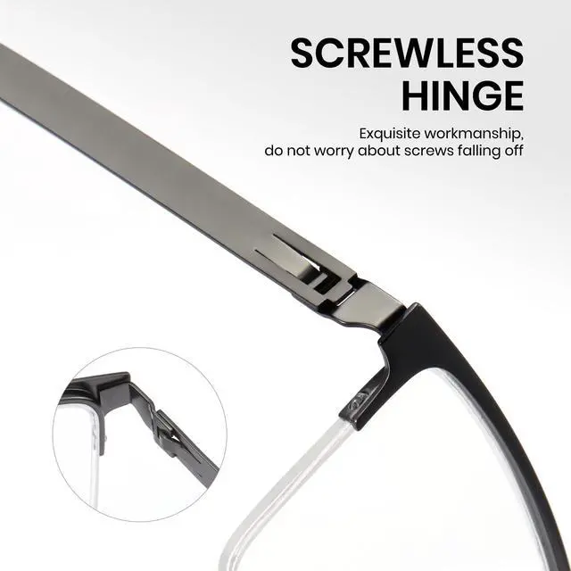 Alt view image 4 of 5 - Cyxus Titanium Frame Glasses for Men Semi Rim Eyewear Square Clear Lens Glasses Interchangable