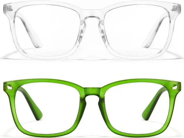 Main image of Cyxus 2-Pack Blue Light Blocking Glasses for Men Women Retro Square Frame Anti Glare Screen Protector Gaming Computer Glasses UV Filter Eyeglasses, Interchangeable Regular Lens, Clear & Dark Green