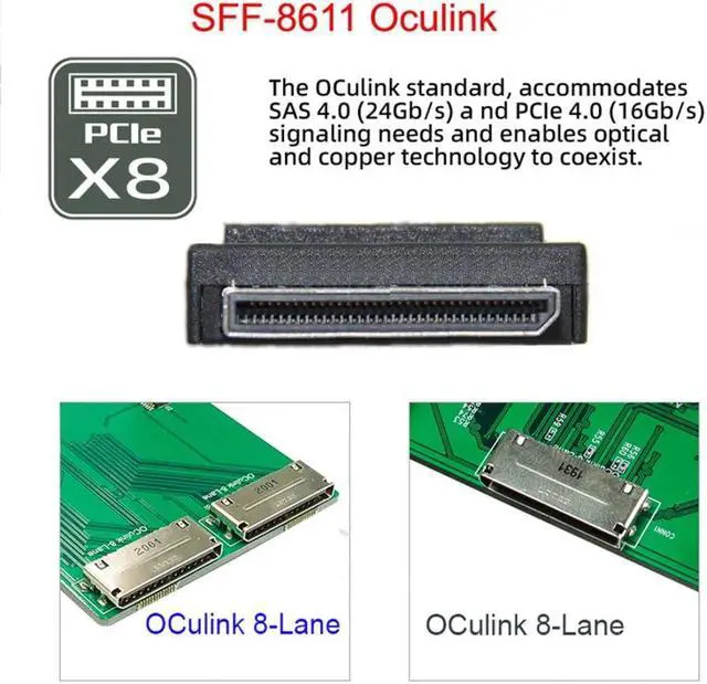 Alt view image 4 of 5 - Chenyang SFF-8611 to SFF-8643 Cable,OCuLink PCIe PCI-Express SFF-8611 8X 8-Lane to 2 SFF-8643 HD 4X SSD Data Active Cable 50cm