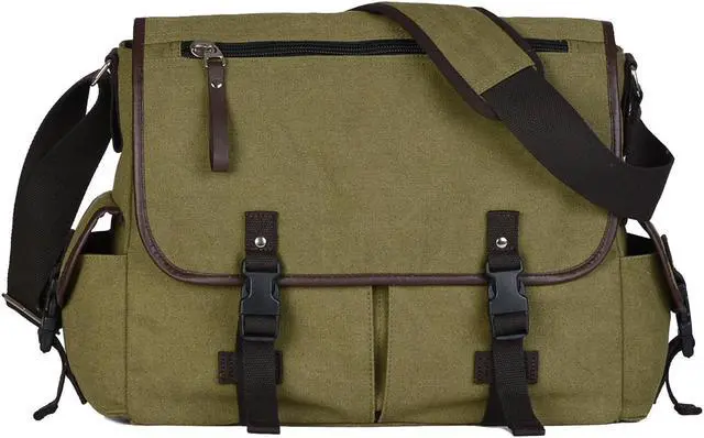 Main image of Vintage Canvas 15.6 inch Laptop Messenger Bag for Men Women, College Computer Satchel Shoulder Bag Travel Office Briefcases (Green)