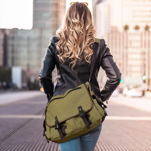 Alt view image 4 of 5 - Vintage Canvas 15.6 inch Laptop Messenger Bag for Men Women, College Computer Satchel Shoulder Bag Travel Office Briefcases (Green)