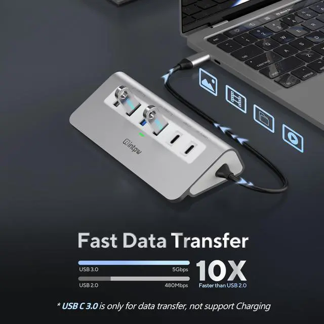 Alt view image 5 of 5 - USB C Hub, INTPW 9-in-1 USB C Hub Multiport Adapter with 4K HDMI, PD 100W, Type-C and 2 USB A 3.0 5Gbps, 2 USB A 2.0, SD/TF Card Reader, Aluminum USB Hub for Laptop, iPhone 16/15 Series, MacBook, iPad