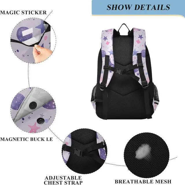 Alt view image 3 of 5 - senya School Backpack Kids College Rucksack Travel Bookbag Fashion Back Pack Girls Boys Bright Constellations Pastel Pinks