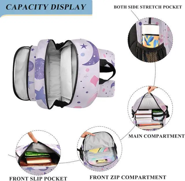Alt view image 4 of 5 - senya School Backpack Kids College Rucksack Travel Bookbag Fashion Back Pack Girls Boys Bright Constellations Pastel Pinks