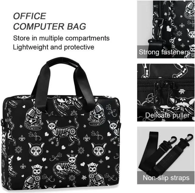 Alt view image 4 of 5 - DerlonKaje Laptop Bag 15.6 inch, Waterproof Laptop Case with Strap, Protective Laptop Carrying Case for Women&Men, Death Halloween Cats Gothic