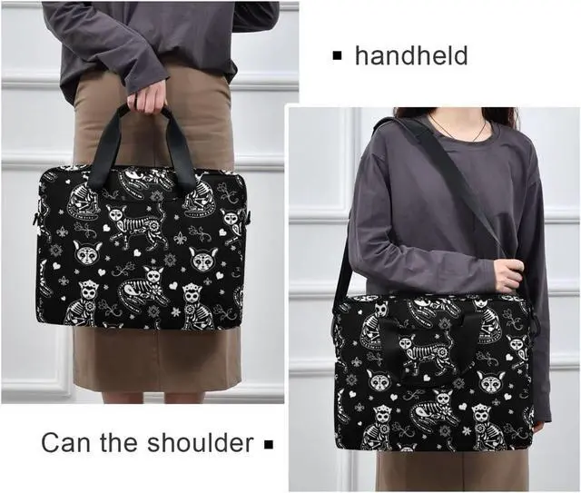 Alt view image 5 of 5 - DerlonKaje Laptop Bag 15.6 inch, Waterproof Laptop Case with Strap, Protective Laptop Carrying Case for Women&Men, Death Halloween Cats Gothic