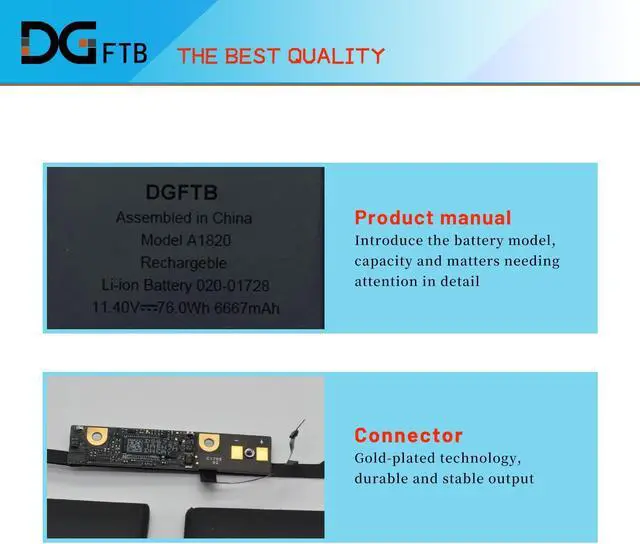 Alt view image 2 of 5 - DGTECH A1820 Laptop Battery for MacBook Pro 15 inch A1707 Late 2016 Mid 2017 EMC 3162 3072 Series MLH32LL/A MLH42LL/A MLW72LL/A MLW72HN/A MLW82LL/A MPTR2LL/A MPTW2LL/A (11.4V 76Wh/6667mAh)