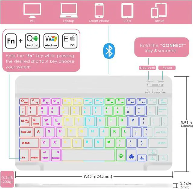 Alt view image 3 of 5 - DETUOSI Backlit Keyboard Case for Samsung Galaxy Tab A9 Plus/ A9+ 5G 11" (SM-X210) 2023 Android Tablet with S Pen Holder | Soft TPU Back Cover | Magnetic Closure | Detachable Wireless 7-Color Keyboard