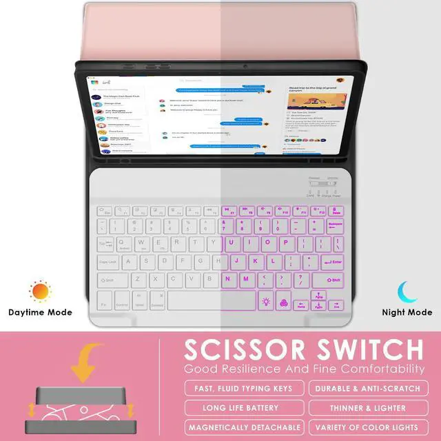 Alt view image 5 of 5 - DETUOSI Backlit Keyboard Case for Samsung Galaxy Tab A9 Plus/ A9+ 5G 11" (SM-X210) 2023 Android Tablet with S Pen Holder | Soft TPU Back Cover | Magnetic Closure | Detachable Wireless 7-Color Keyboard