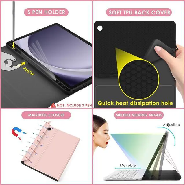 Alt view image 4 of 5 - DETUOSI Backlit Keyboard Case for Samsung Galaxy Tab A9 Plus/ A9+ 5G 11" (SM-X210) 2023 Android Tablet with S Pen Holder | Soft TPU Back Cover | Magnetic Closure | Detachable Wireless 7-Color Keyboard