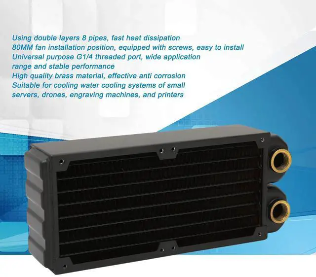 Alt view image 2 of 5 - 80mm Water Cooling Radiator, Double Layers 8 Pipes G1/4 Thread Double Fans Water Cooler with Screws for Computer, Small Servers, Drones, etc