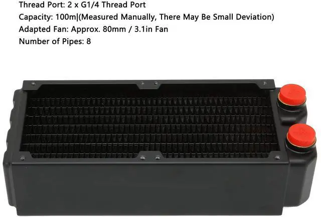 Alt view image 3 of 5 - 80mm Water Cooling Radiator, Double Layers 8 Pipes G1/4 Thread Double Fans Water Cooler with Screws for Computer, Small Servers, Drones, etc