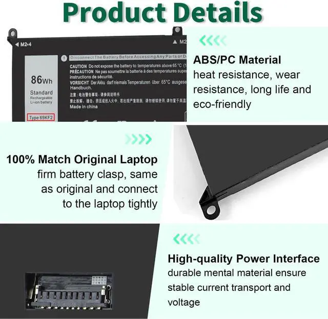 Alt view image 3 of 5 - DMKAOLLK 86Wh 69KF2 8FCTC Battery for Dell XPS 15 9500 9510 9520 Precision 5550 5560 5570 Alienware M15 R3 R4 R5 R6 R7 M17 R3 R4, G7 15 7500,G15 5510 5520 Inspiron 7510 7610 7620 P87F P91F P100F P45E