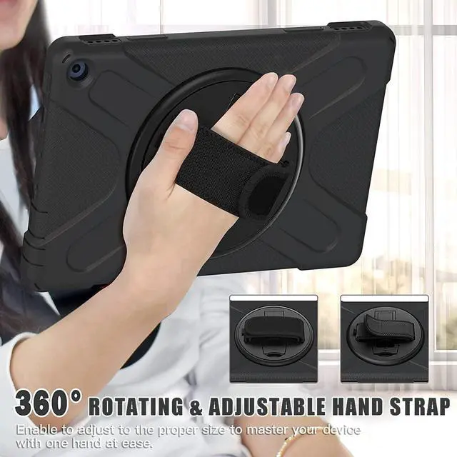 Alt view image 5 of 5 - Fire HD 10 / HD 10 Plus 11th Generation 2021 Case, Shockproof Heavy Duty Rugged Cover with Kickstand/Hand Strap/Carrying Shoulder Strap for Amazon Fire HD 10 Plus 11th Generation 2021 Release - Black