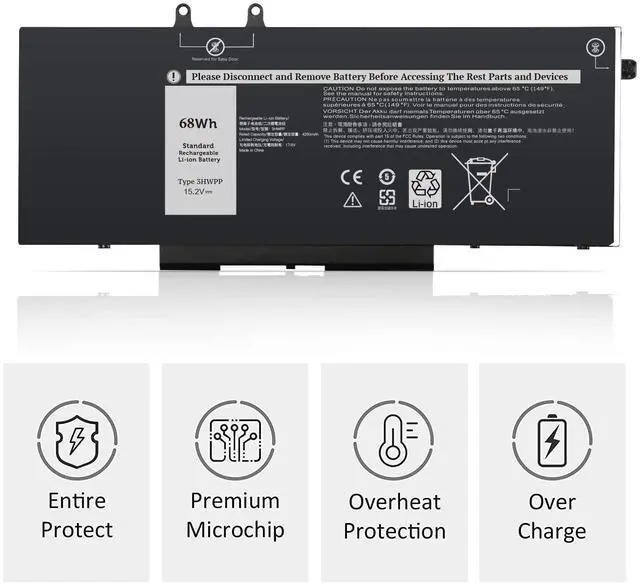 Alt view image 2 of 5 - A AMANDA 3HWPP Laptop Battery Compatible for Dell Latitude 5401 5410 5411 5501 5510 5511, Precision 3541 3551 Inspiron 17 7500/7506 2-in-1 Black Series Notebook 03HWPP 10X1J N2NLL 1VY7F 15.2V 68Wh