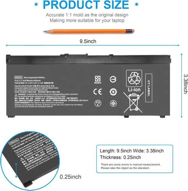 Alt view image 4 of 5 - Emanjor SR04XL 917724-855 Battery for HP Omen 15-ce0xx 15-dc0xx 15-dc1xxx 15-ce198wm 15-ce019dx 15-ce018dx 15-ce011dx 15-dc0020nr 15-dc0051nr 15-dc0096nr Pavilion 15-cb0xx 15-cx0xx 15-cx0056wm SR03XL