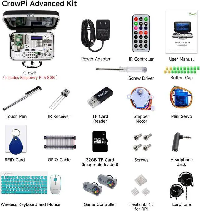 Alt view image 5 of 5 - ELECROW for Raspberry Pi 5 8GB Kit, with Pi 5 8GB Single Board Computer, Crowpi Pi 5 Case Kit with 9inch Display, Compatible with Raspberry Pi 5 Learning Programming Kit with Sensors (8GB RAM)