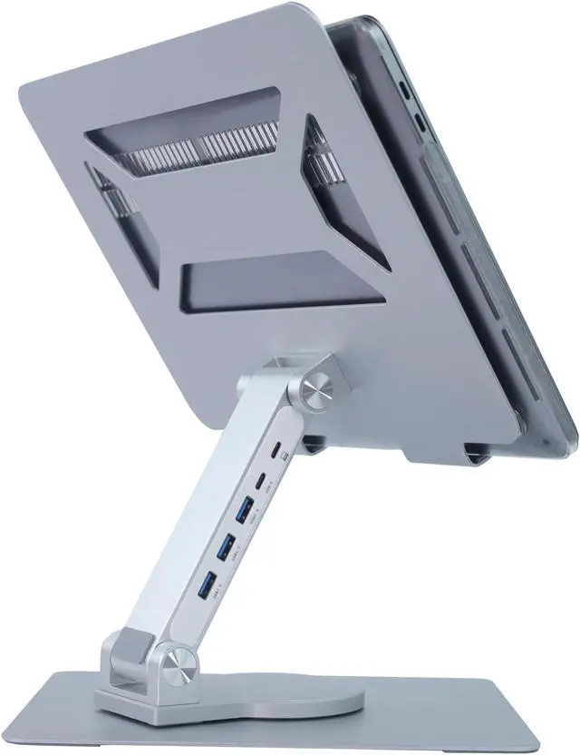 Alt view image 3 of 5 - Vanli's Adjustable Laptop Stand With 360 Rotating Base, Foldable Ergonomic Riser for Desk, Swivel Computer Stand for Tablet, Metal Holder Collapsible, Fits 13-17" MacBook