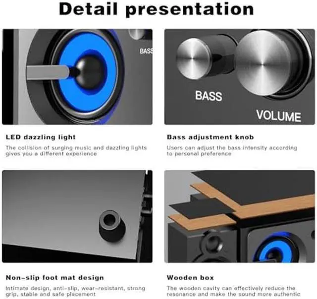 Alt view image 5 of 5 - Elimavi BT-15 2.1 Computer Speaker System with 4 inches Subwoofer Dual 3 inches Tweeter, Support RCA/Wireless Input, Wood Enclosure, 60W, Black
