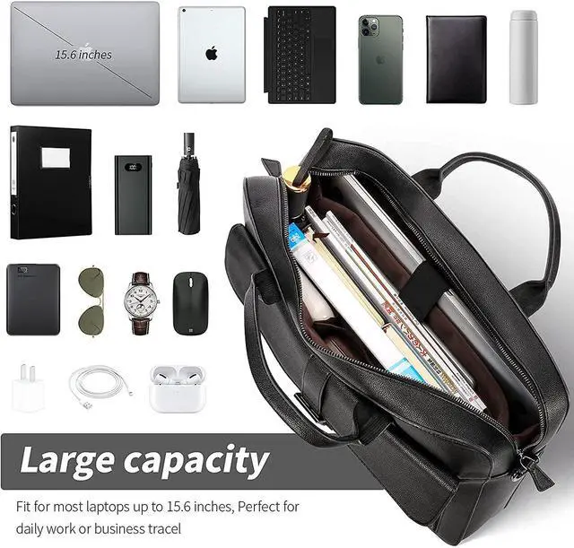 Alt view image 5 of 5 - ESTARER Computer Messenger Bag 17-17.3 Inch Water-resistance Canvas Laptop Shoulder Bag for Travel Work College & Laptop Briefcase 15.6 Inch, Mens Briefcase for Business/Travel, Leather Computer Bag