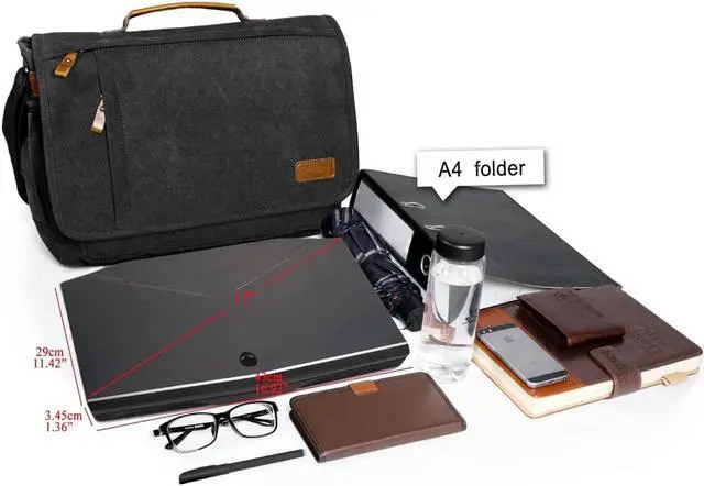 Alt view image 2 of 5 - ESTARER Messenger Bag 17-17.3 Inch, Men's Computer Bag Water-resistant Canvas, Teacher Laptop Satchel for Work Office College, Dark Grey