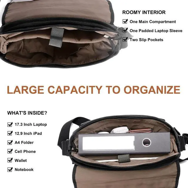 Alt view image 3 of 5 - ESTARER Messenger Bag 17-17.3 Inch, Men's Computer Bag Water-resistant Canvas, Teacher Laptop Satchel for Work Office College, Dark Grey