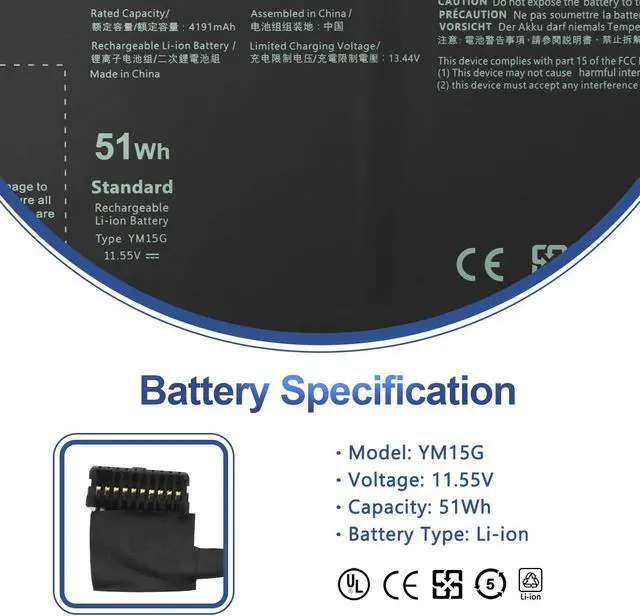 Alt view image 2 of 5 - ANTIEE YM15G Laptop Battery Replacement for Dell XPS 13 9315 Series (Not for 9315 2-in-1) 9315-P1708LTW 9315-D1705S 9315-C0NNP 9315-WP01KR 0G9FHC G9FHC 0W6D4H W6D4H 11.55V 51Wh 4191mAh