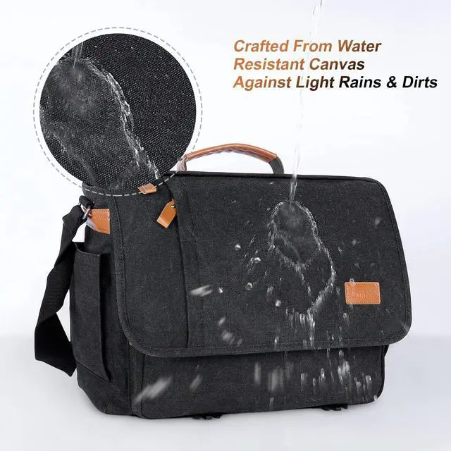 Alt view image 5 of 5 - ESTARER Messenger Bag 17-17.3 Inch, Men's Computer Bag Water-resistant Canvas, Teacher Laptop Satchel for Work Office College, Dark Grey