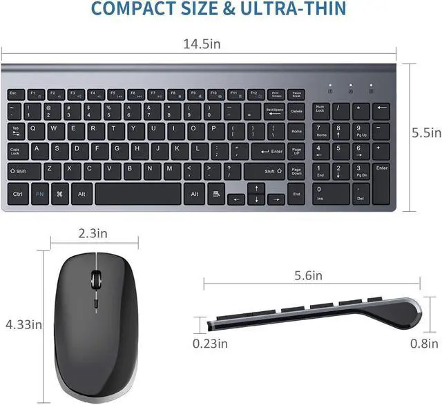 Alt view image 2 of 5 - Wireless Keyboard and Mouse - 2.4G USB Ergonomic Full Size Compact Wireless Keyboard Mouse Combo for PC Computer Laptop Windows mac MacBook - Black Grey