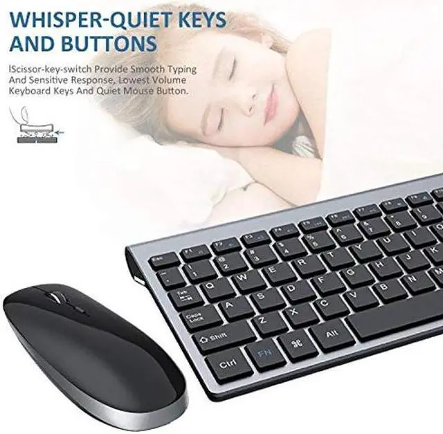 Alt view image 4 of 5 - Wireless Keyboard and Mouse - 2.4G USB Ergonomic Full Size Compact Wireless Keyboard Mouse Combo for PC Computer Laptop Windows mac MacBook - Black Grey