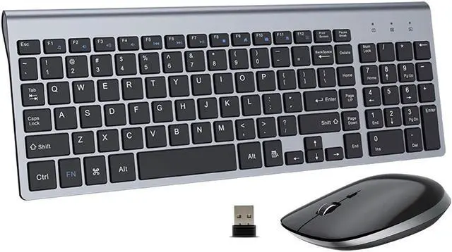 Main image of Wireless Keyboard and Mouse - 2.4G USB Ergonomic Full Size Compact Wireless Keyboard Mouse Combo for PC Computer Laptop Windows mac MacBook - Black Grey
