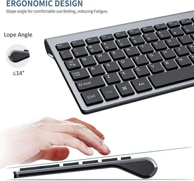 Alt view image 3 of 5 - Wireless Keyboard and Mouse - 2.4G USB Ergonomic Full Size Compact Wireless Keyboard Mouse Combo for PC Computer Laptop Windows mac MacBook - Black Grey
