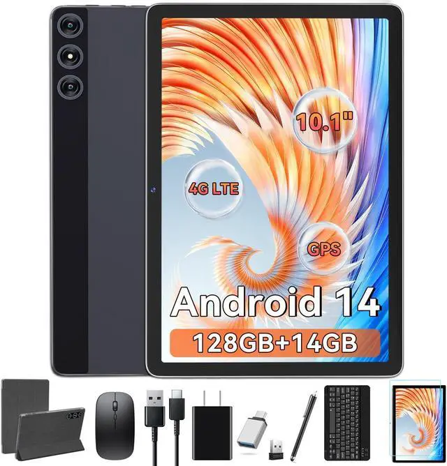 Main image of Tablet 10.1 Inch Android 14, Octa-Core 5G WiFi, 4G Cellular(T-Mobile), 128GB ROM 14GB RAM, 2025 Latest Tab with Keyboard Bundle 1TB Expand Android Tablet 13MP+8MP Dual Camera, GPS Unlocked HD Display