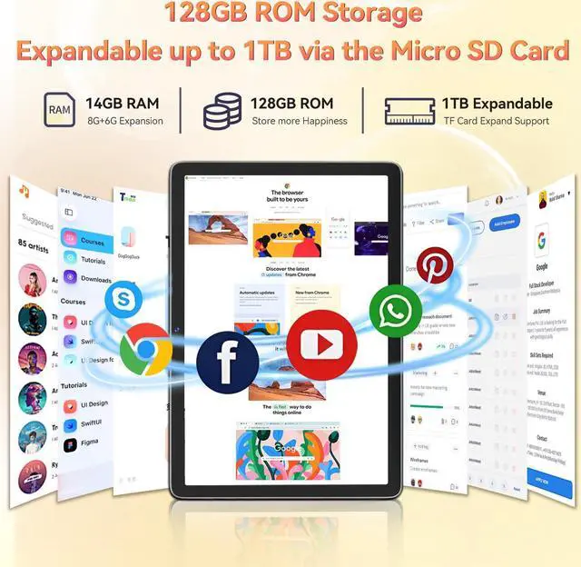 Alt view image 3 of 5 - Tablet 10.1 Inch Android 14, Octa-Core 5G WiFi, 4G Cellular(T-Mobile), 128GB ROM 14GB RAM, 2025 Latest Tab with Keyboard Bundle 1TB Expand Android Tablet 13MP+8MP Dual Camera, GPS Unlocked HD Display