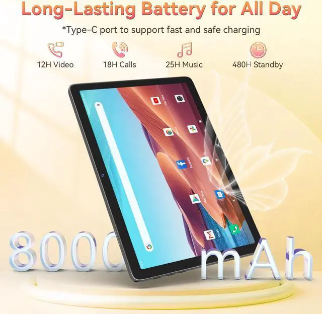 Alt view image 5 of 5 - Tablet 10.1 Inch Android 14, Octa-Core 5G WiFi, 4G Cellular(T-Mobile), 128GB ROM 14GB RAM, 2025 Latest Tab with Keyboard Bundle 1TB Expand Android Tablet 13MP+8MP Dual Camera, GPS Unlocked HD Display