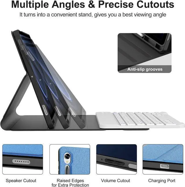 Alt view image 3 of 5 - Galaxy Tab S9 FE 5G Case with Keyboard, Detachable Wireless Bluetooth Keyboard, Smart Folio Cover with S Pen Holder for Samsung Galaxy Tab S9 FE 10.9/S9 11 inch, Auto Sleep/Wake, Blue