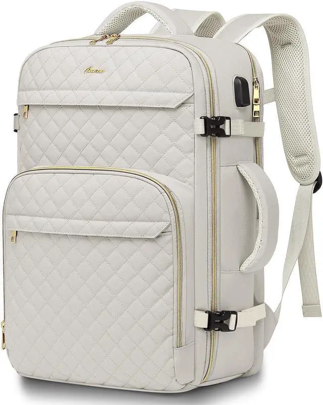Main image of Carry On Women Travel Backpack: TSA Flight Approved Personal Item Backpacks Large 40L Waterproof Luggage Suitcase Backpack Fit 17 Inch Laptop Weekender Overnight Traveling Bag with USB Charge Beige