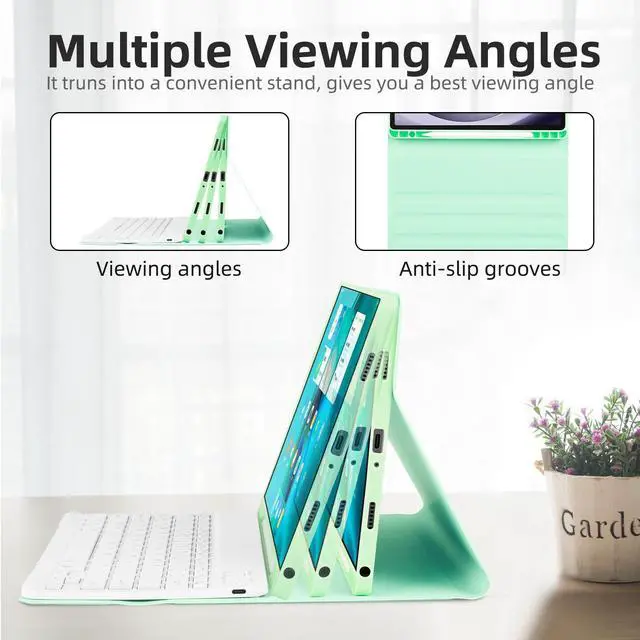 Alt view image 4 of 5 - EAMPANG Case with Keyboard for Samsung Galaxy Tab A9 Plus 11 inch (SM-X210/X215/X216/X218),7 Color Rainbow Backlight Detachable USB-C Keyboard Magnetic Case with Pen Slot for Tablet A9+ 5G Green