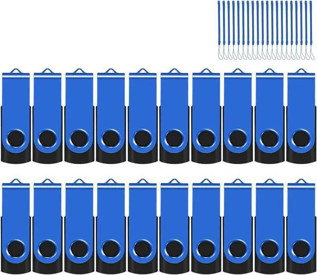 Main image of EASTBULL Flash Drive Bulk 32GB USB 20 Pack with Lanyards USB 2.0 Thumb Drive Bulk Memory Stick Swivel Pen Drive for Storage and Backup 32 GB 20 Pack, Blue