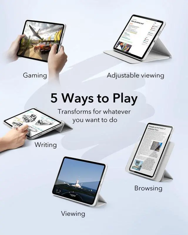 Alt view image 3 of 5 - ESR for iPad Pro 11 Inch Case 2024 5th Gen (M4), iPad Pro 11 Case with Pencil Holder, Removable Magnetic Cover, Vertical Stand, Fully Supports Pencil Pro and Pencil(USB-C), Rebound 360 Series, White