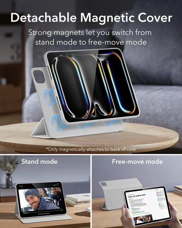 Alt view image 4 of 5 - ESR for iPad Pro 11 Inch Case 2024 5th Gen (M4), iPad Pro 11 Case with Pencil Holder, Removable Magnetic Cover, Vertical Stand, Fully Supports Pencil Pro and Pencil(USB-C), Rebound 360 Series, White