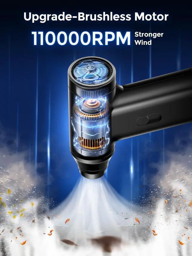 Alt view image 3 of 5 - Air Duster, 110000RPM Compressed Air Duster,Powerful Replace Compressed Air Can,Portable Electric Air Duster/No Canned Air Blower for PC,Car,Home,Office,Cordless Keyboard Cleaner
