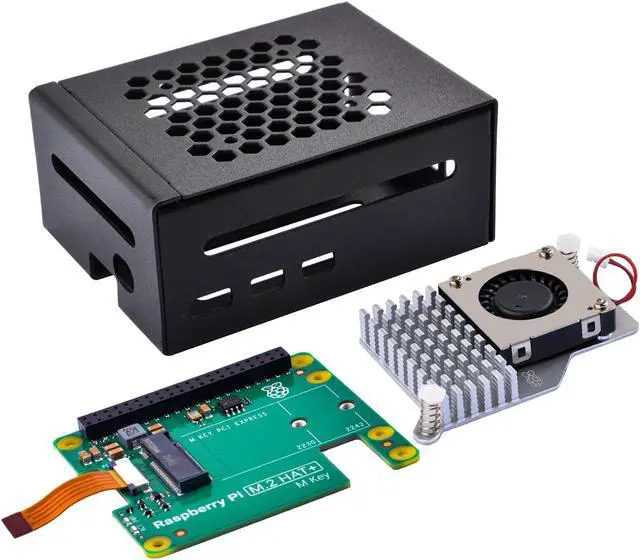 Main image of GeeekPi Metal Case for Raspberry Pi 5, with Official Raspberry Pi M.2 HAT+ and Active Cooler, Support M.2 SSD 2230/2242