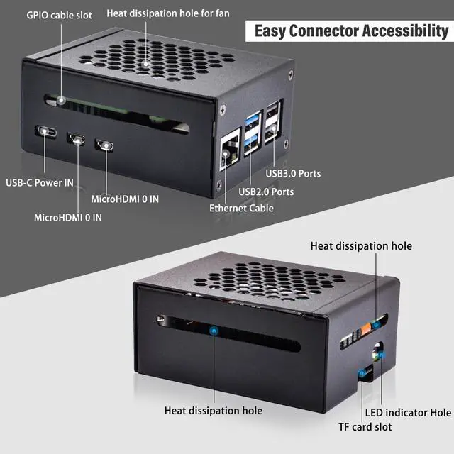 Alt view image 2 of 5 - GeeekPi Metal Case for Raspberry Pi 5, with Official Raspberry Pi M.2 HAT+ and Active Cooler, Support M.2 SSD 2230/2242