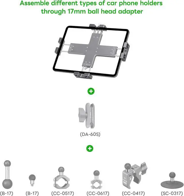 Alt view image 2 of 5 - FANAUE iPad Holder for Car, Tablet Stand for Vehicle Truck Mount Compatible with 17mm Ball Head, 360deg Rotatable Pad Stand for Office Desk, Windshield, Dashboard, Supports 8-12.9" iPad mini Pro