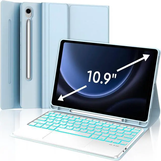 Main image of Galaxy Tab S9 FE Case with Keyboard, Detachable Wireless Bluetooth Trackpad Keyboard, 7-Color RGB Backlit, Smart Folio Cover with S Pen Holder for Samsung Galaxy Tab S10 FE/S9 FE 10.9/S9 11 inch,Blue