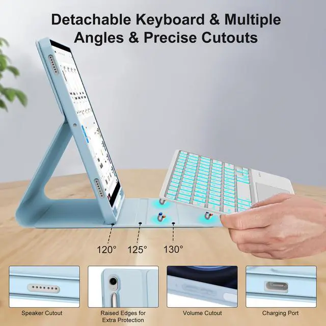 Alt view image 3 of 5 - Galaxy Tab S9 FE Case with Keyboard, Detachable Wireless Bluetooth Trackpad Keyboard, 7-Color RGB Backlit, Smart Folio Cover with S Pen Holder for Samsung Galaxy Tab S10 FE/S9 FE 10.9/S9 11 inch,Blue